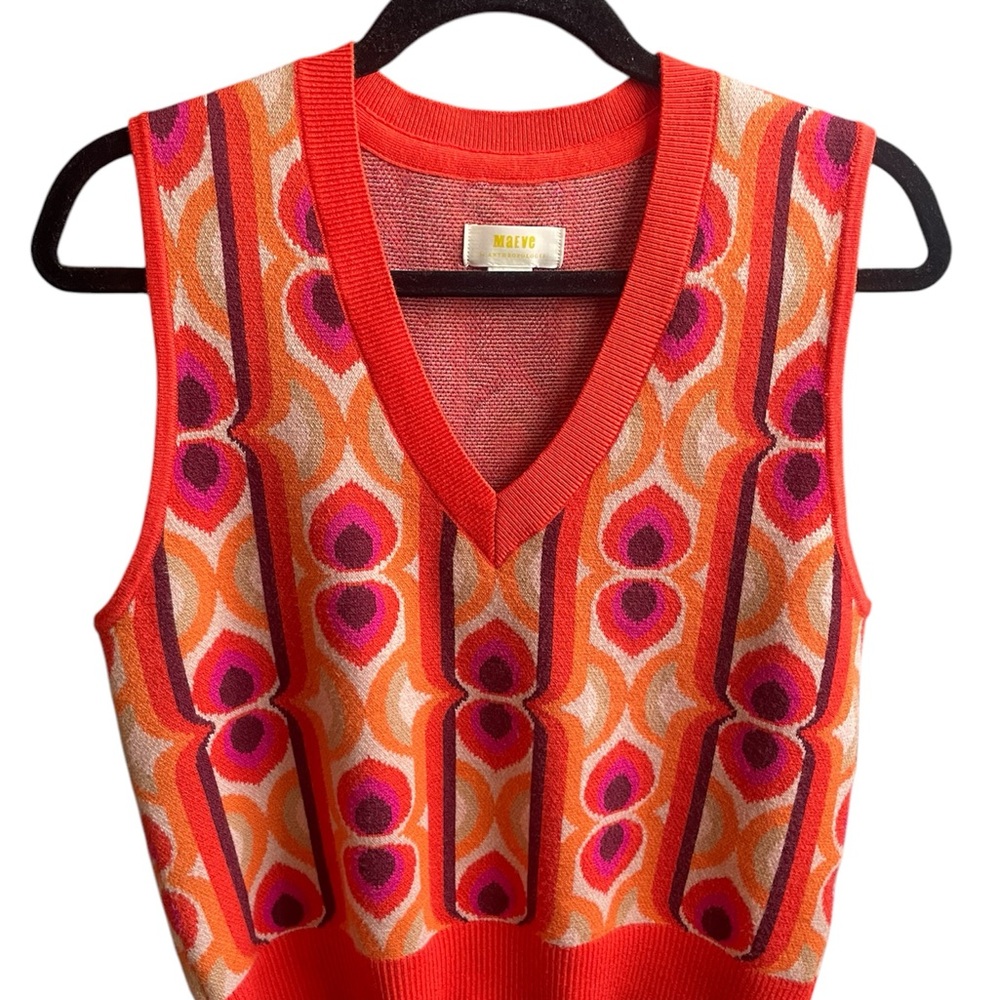 Maeve V-Neck Sweater Geometric Retro Size Medium